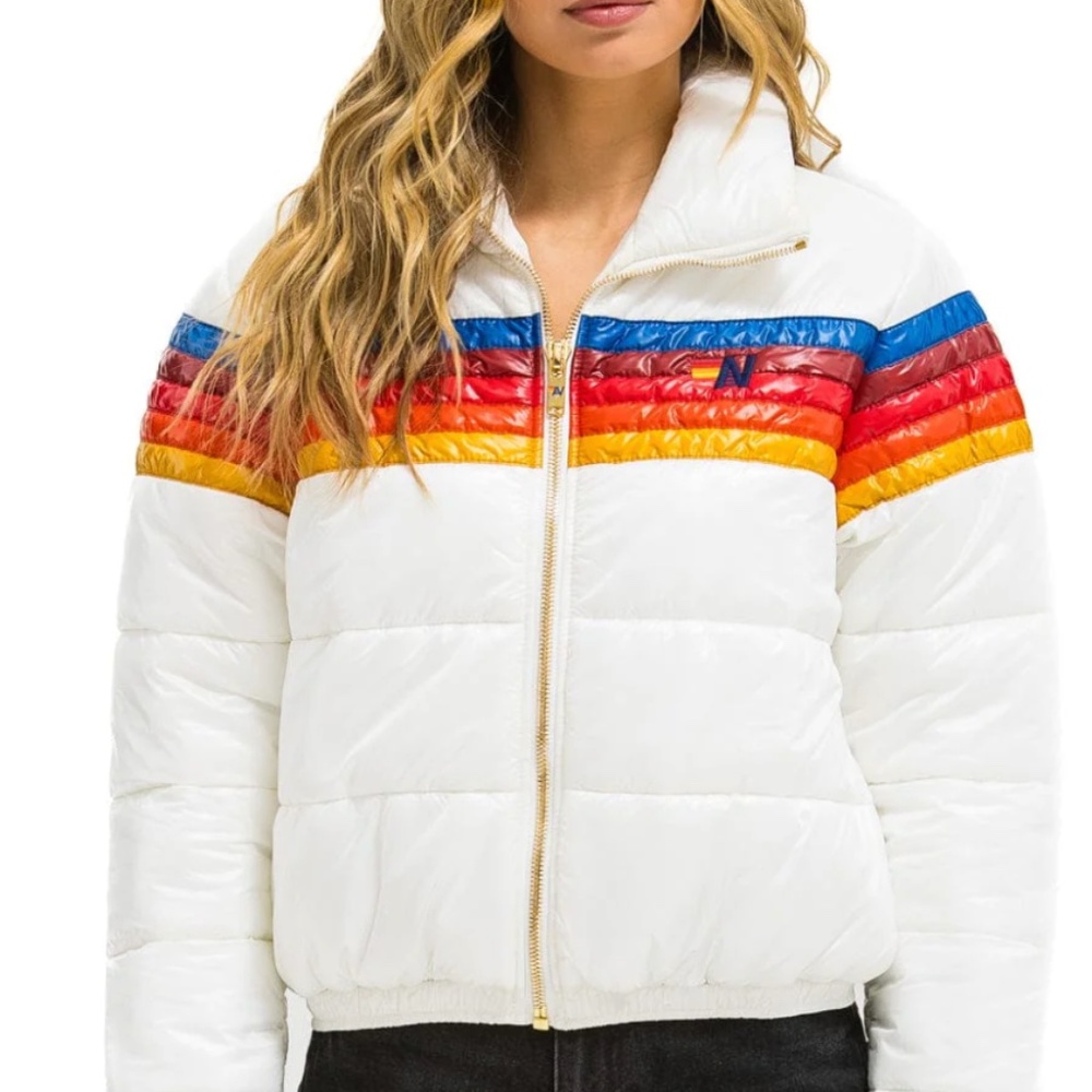 AVIATOR NATION 5 STRIPE APRES JACKET - GLOSSY WHITE